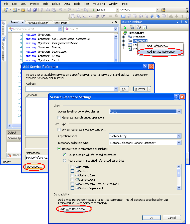 Se figur 1 nedan för visuell beskrivning av Steg 1, 2 och 3. Figur 1. Steg 4. I rutan som dyker upp anges adressen till webservicen. Adressen är http://webservices20.jetshop.se/api2.5/. Steg 5.