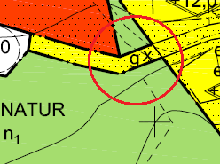 I figur 8 visas en del av planområdet som har planbestämmelsen Natur samt W och WN 1.