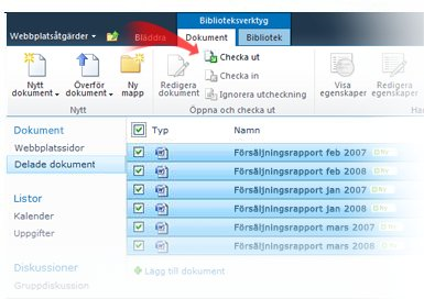 Hantera flera objekt i SharePoint-listorna Du kan nu välja flera objekt i en lista och klicka på en knapp för att samtidigt utföra samma åtgärd för alla valda objekt.