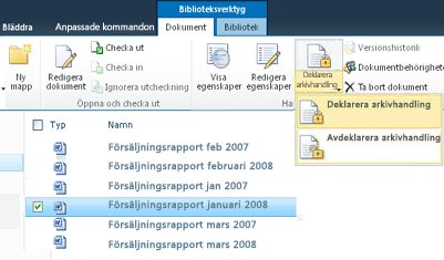 Med en ny flexibel princip och nya funktioner för hantering av arkivhandlingar kan du välja om du vill hantera arkivhandlingar på plats eller på en central lagringsplats SharePoint Server har nu stöd