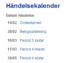 Figur 6. Händelsekalender på MyArcada 4.3 Prioriteringar Kraven har prioriterats i tre kategorier (Prioritet 1, Prioritet 2, Prioritet 3) vilket framgår av Bilaga 3.