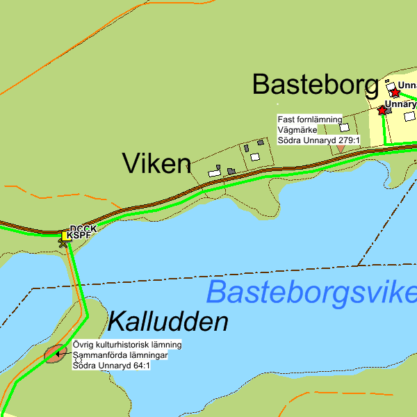 61 Vägmärke Södra Unnaryd 279:1 Fast fornlämning 62 Sammanförda lämningar Södra Unnaryd 64:1 Övrig kulturhistorisk