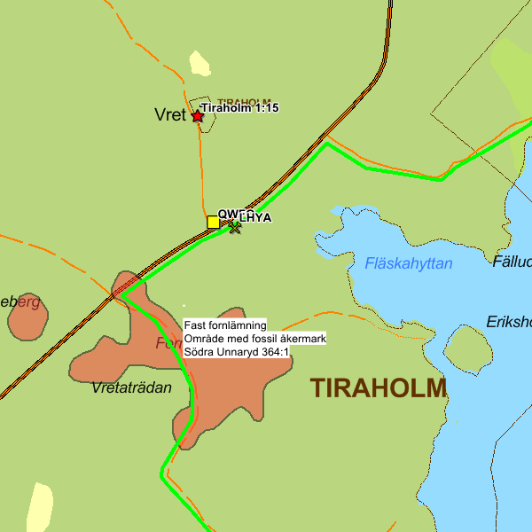 70 Område med fossil åkermark Södra Unnaryd 364:1 Fast fornlämning