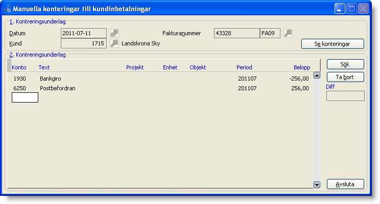 information i dessa fält som kan vara till nytta vid kundinbetalningen. Egna kont.