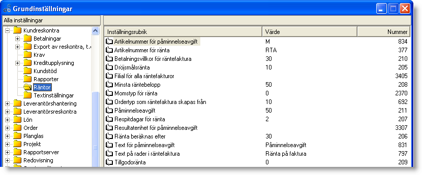 Rapporter Dessa inställningar fyller du endast i om du önskar ha specialanpassade rapporter (Crystal) till nedan utskrifter. Lämnas inställningarna tomma, används Entré standardrapporter. Räntor 834.