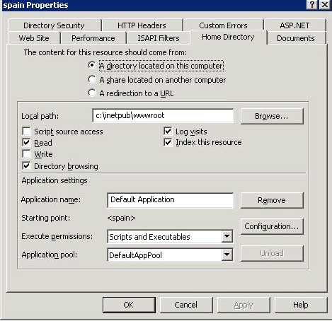 Adobe Update Server Setup Tool Konfigurera IIS Server 6 146 3. Välj fliken för hemkatalog och klicka på Konfiguration (Configuration) VIKTIGT!