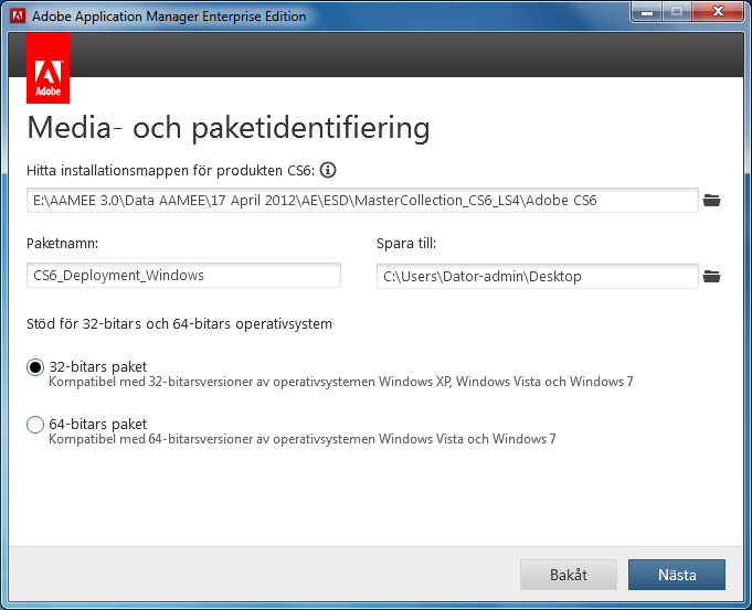 Använda Adobe Application Manager 3.1 för företagsdistribution av Creative Suite 6 Skapa ett utvärderingspaket 25 2.