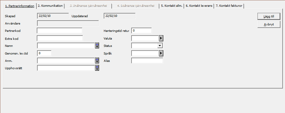 För detaljerad information om flikar och fält hänvisas till onlinehjälp för integrerat fjärrlån.