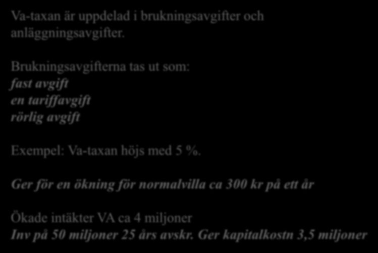 Va-taxan är uppdelad i brukningsavgifter och anläggningsavgifter.