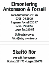 FISK & SKALDJUR Kerstin o Tony Roysson (havskräftor).211 35 Lennart Jakobsson (krabba)...... 216 57 Pelles Rökeri................... 212 74 FLYGINFORMATION Fyrstads Flygplats, Trollhättan.