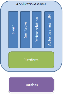 3 SYSTEMÖVERSIKT Detta kapitel beskriver hur systemet sätts upp med maskiner och nätverksstruktur. 3.1 Ingående servrar består av en applikationsserver och en databasserver.