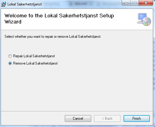 12 Avinstallation Avsnittet innehåller anvisningar för avinstallation av lokala Säkerhetstjänster genom två olika avinstallationsmetoder.