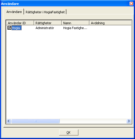 Här anger du uppgifter för användaren. Den första användaren ni lägger upp måste vara Administratör, sedan kan eventuellt övriga användare ha rättigheter som Användare.