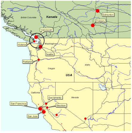 Figur 15. San Juan Islands, USA och Gulf Islands, Kanada Nedan beskrivs huvudsakligen de kanadensiska förhållandena.