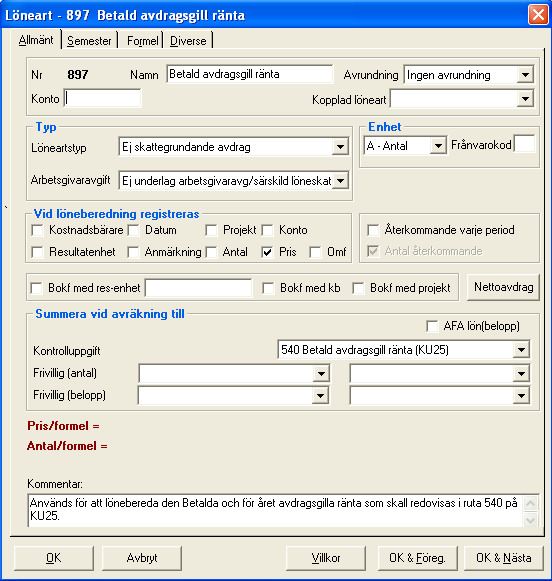 Och även en löneart för skatten. När du sedan skapar kontrolluppgiftsregistret kommer ackumulatorerna för skatt och ränta med i registret.