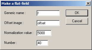 Det ska nu finnas 40 filer i flatbildsmappen f1.fit, f2.fit,, f40.fit. Master flat-bilden skapas sedan genom menyvalet Preprocessing -> Make a flat-field, följande dialogruta kommer upp.