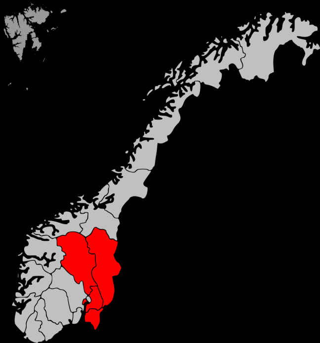 Region öst. Illustration: Pelle Fredriksson baserad på originalet Sør-Norge av Kristian Vangen. Licensierat under CC BY-SA 3.