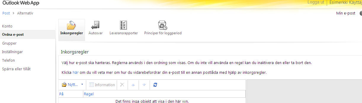 Inställningar 9 - Ordna e-post Regler för