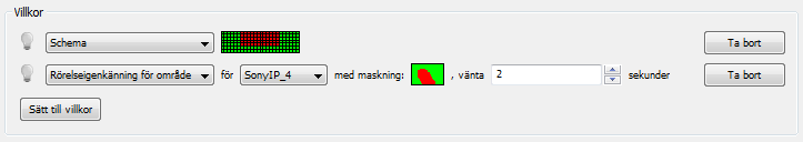 1. Välj skapad regel för redigering. 2. Regelnamn kan bytas i textfält. Figur 5.11: Redigera regeln. Tilläggande av vilkor (Bild 5.12): 1. Tillägg två vilkor med Tillägg vilkor knappen. 2. Välj Tidtabell från första rullgardinmenu.