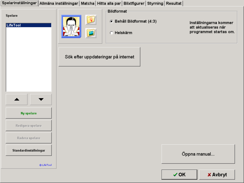 Spelets gång Inloggningsfönstret När du efter lyckad installation öppnar programmet hamnar du i Inloggningsfönstret. Här väljer du önskad spelare.