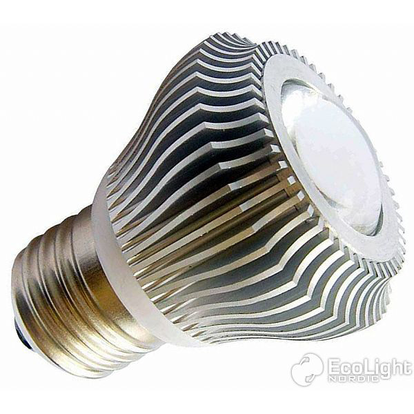 LED E27 Sockel Eco Light E27 LED spotlight 3W Kallvit Eco Light E27, 3W Spotlight, miljövänlig LED-lampa med Edison LED-teknik, som kan bytas ut mot traditionella glödlampor.