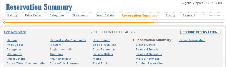 3. Boka hotell Klicka på hyperlänk Pre/Post Hotels för att lägga till ett hotell innan (Pre) eller efter (Post) kryssningen.