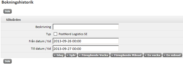 7 2 Bokningar I Pacsoft Online kan du se bokningshistorik för bokade hämtningar. Denna tjänst tillhandahålls bara av vissa transportörer. Välj Historik > Bokningar.