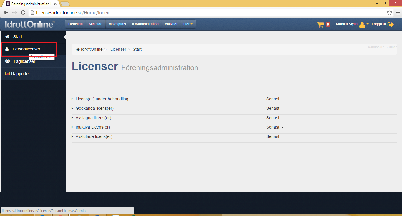 I vänstermenyn väljer du PERSONLICENSER.