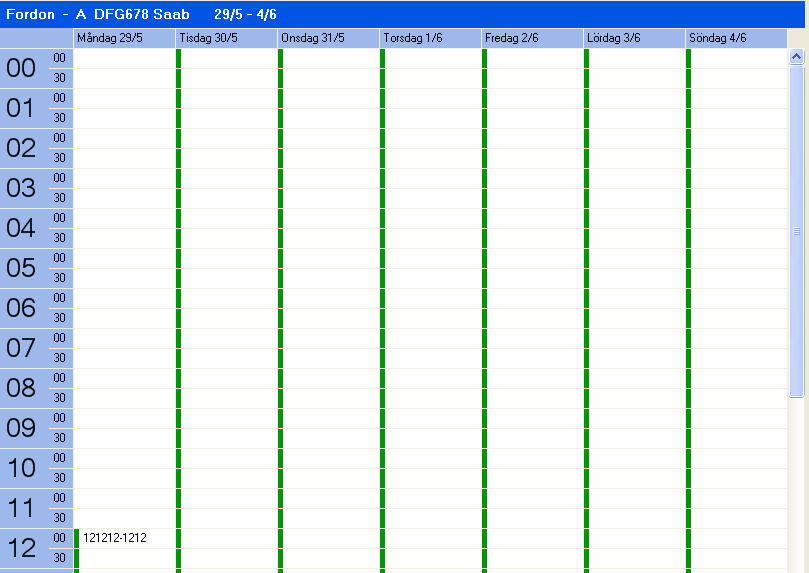 Veckokalender för markerat objekt Det är enklare att se exakt när en uthyrning börjar och slutar i denna kalender. Vid uthyrningens början står kundens person/organisationsnummer.