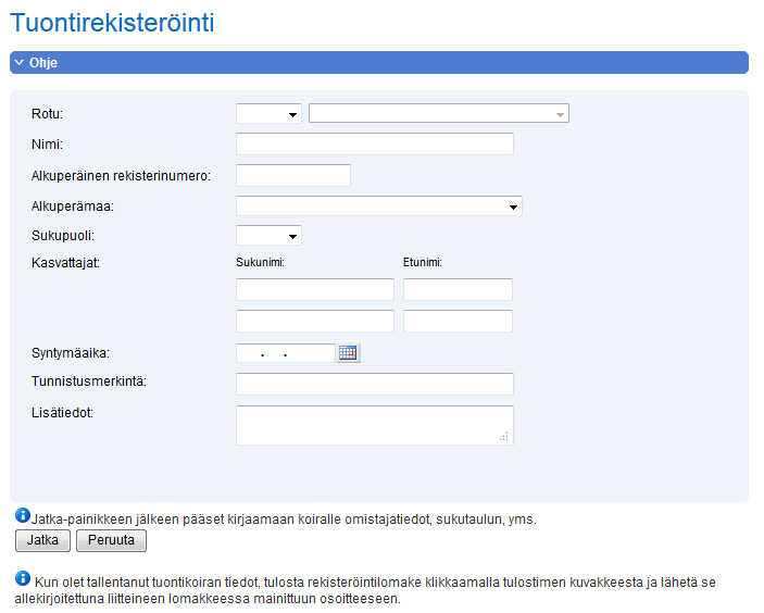 Finska Kennelklubben 13.8.2014 19(26) Registrering av importhund Du kan anmäla uppgifterna för din importhund för dess registrering i Omakoiratjänsten och sålunda påskynda registreringsförfarandet.