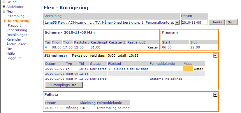 Signal för att undvika korrigering på löneberäknad frånvaro För att undvika olika problem som uppstår vid avslut av redan löneberäknad frånvaron, så ges nu en signal när arbetstagaren söker fram en