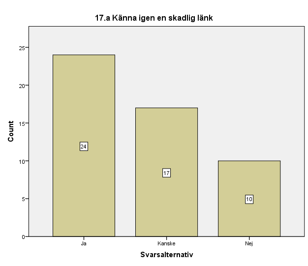 Fråga 16. Här frågade vi de respondenter som svarade ja på fråga 15 om vad det var för någon typ av bedrägeri de råkat ut för.