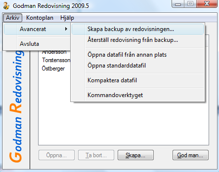 Skapa en säkerhetskopia I programmets huvudfönster väljer du Arkiv