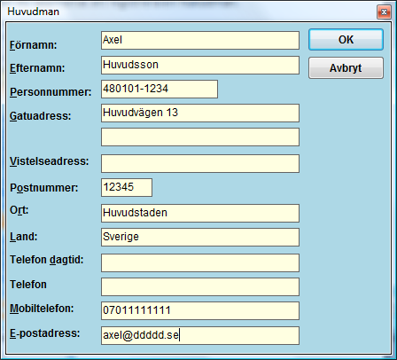 Finns det inga huvudmän registrerade kommer du uppmanas att registrera en huvudman.