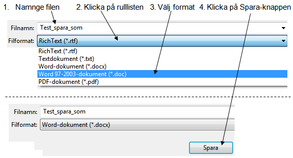 36 Spara Spara texten i skrivfönstret. Kortkommando Ctrl + S. Spara som.