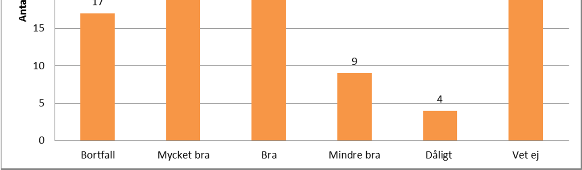 Bortfallet och de som svarat vet ej är stort även när det gäller denna fråga, 37 %.