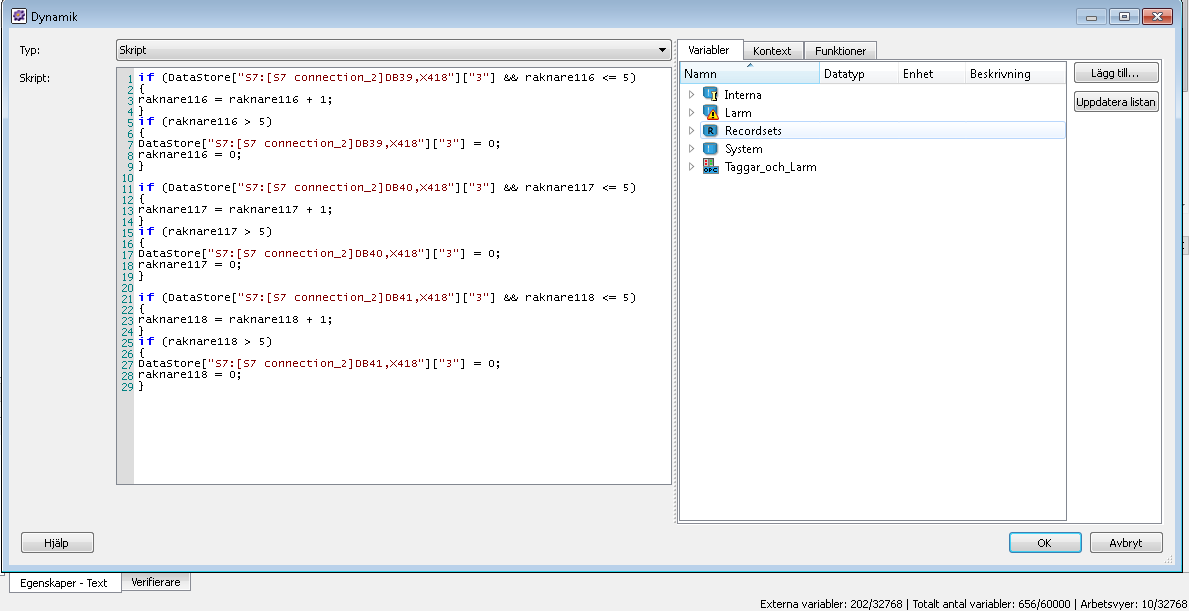 Några problem fick även lösas med hjälp av textrutor som placerades utanför visningsvyn i programmet, se figur 5.7.