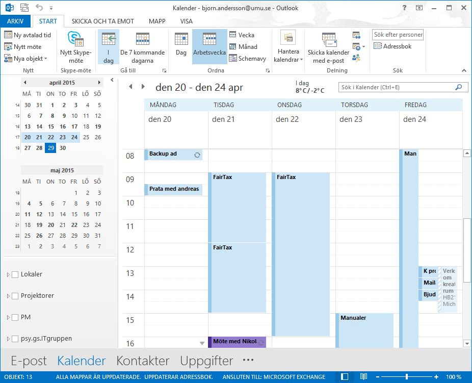 Skype för företag är synkroniserad med din kalender i Outlook.