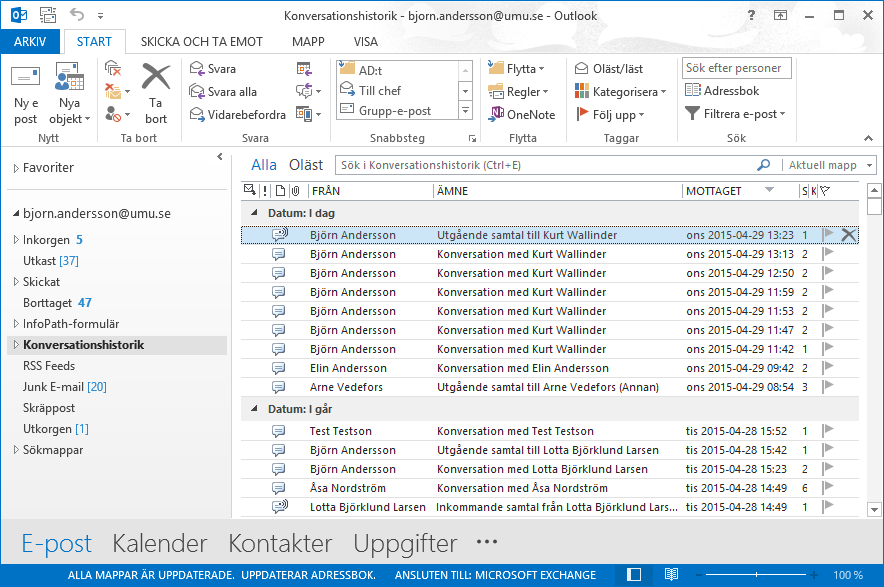 Konversationshistorik i Outlook I