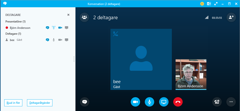 Skypemöte med externa personer Lync WebApp Nu kommer du att se personen i ditt mötesfönster Om du vill att personen ska kunna