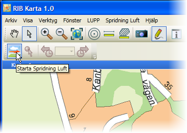 7. Spridning Luft och RIB Karta Om du har Spridning Luft installerat på datorn så finns menyn Spridning Luft och dess verktygsfält i vilket du kan starta Spridning Luft.