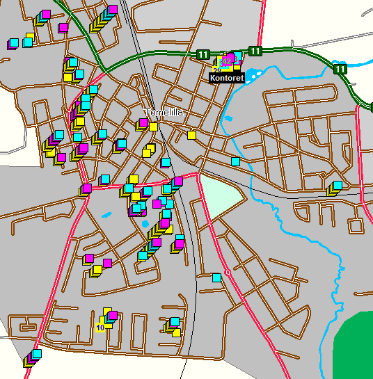 Simulering B7 (20 % - 20 % - 60 %) För simulering B7 tilldelar man 20 % av alla insatser till utförare 1, 20 % till utförare 2 och 60 % till kommunen. Då får man följande indelning.