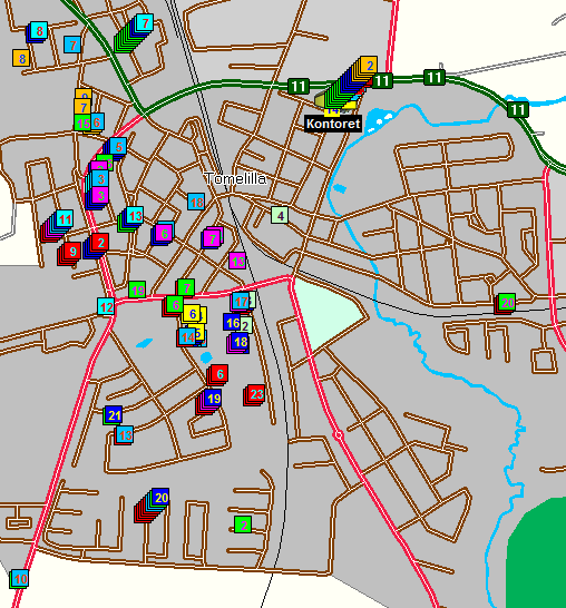 Simulering B10 (25 % - 25 % - 50 %) För simulering B10 tilldelar man 25 % av alla insatser till utförare 1, 25 % till utförare 2, och 50 % till kommunen. Då får man följande indelning.