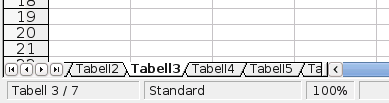 Navigera inom tabelldokument Använda musen Om du klickar på en av tabellflikarna (Figur 68) nederst på tabelldokumentet väljs den tabellen.