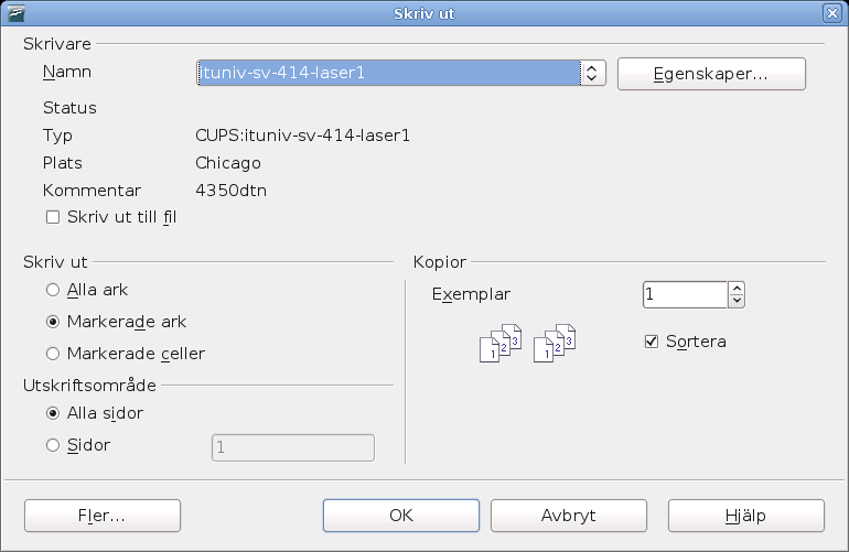 Utskrift Utskrift Calc erbjuder ett kraftfullt och högst konfigurerbart utskriftssystem. Många olika detaljer kan väljas för utskrift eller för att inte skrivas ut.