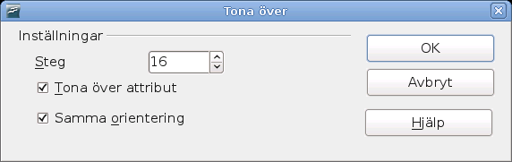 Specialeffekter Tona över Tona över-transformerar en form till en annan, samt låter OpenOffice.org hantera alla mellanliggande övergångar.
