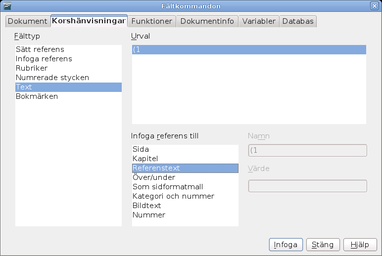 Vanliga problemområden Figur 133. Infoga en kors-hänvisning till ett ekvationsnummer.