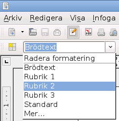 Applicera formatmallar Figur 140. Använd mall-listan på Formateringsverktygsraden Tips Välj Fler... nederst i listan för att öppna Formatmallar och formatering-fönstret.