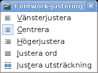 Redigera ett Fontwork-objekt Figur 156. Vänster: Normala tecken; höger: samma höjd på bokstäverna Fontwork-Justering: Ändrar justeringen på tecken.