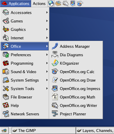 Starta OpenOffice.org från systemmenyn Linux/GNOME GNOME-installation skiljer sig från en distribution till en annan.